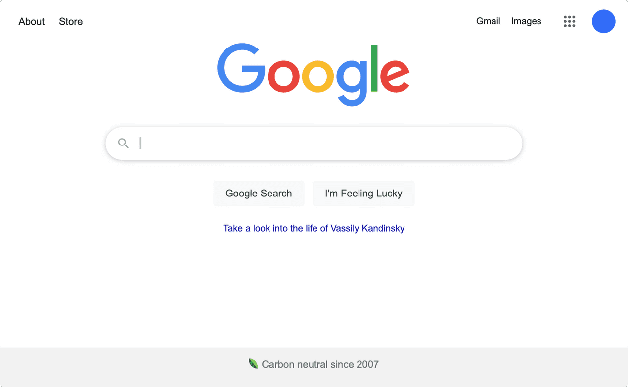 Google home page with search bar focused